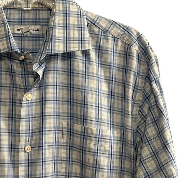 Peter Millar Men's Plaid Long Sleeve Button-Up Shirt Blue Size L - Picture 6 of 16